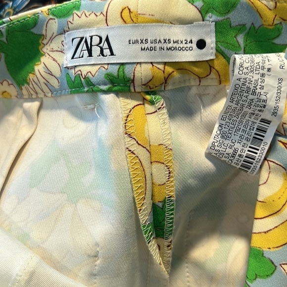 💚ZARA,Psychedelic Green/Yellow 1960’s Floral Printed High-rise Trouser,Size XS - Picture 6 of 14